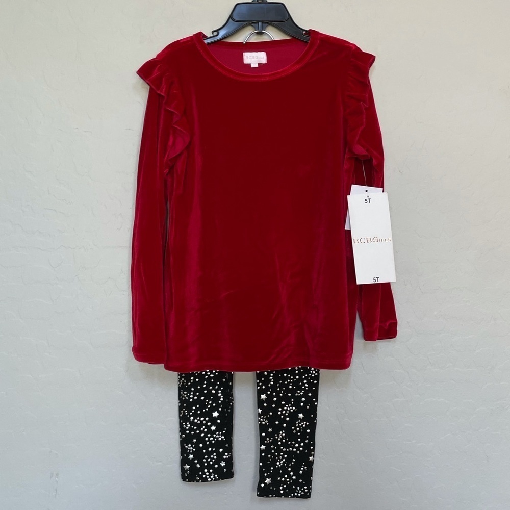 New BCBG Girls' 2 Piece Leggings Set Red Velvet Outfit